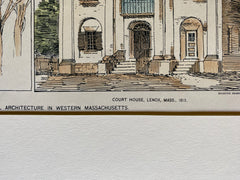 First Church, Springfield, Court House, Lenox, MA, 1895, Original Hand Colored -