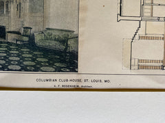 Columbian Club House, St Louis, MO, 1895, A F Rosenheim, Original Hand Colored -