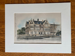 Library & Manual Training School, Hoboken, NJ, 1895, Original Hand Colored -