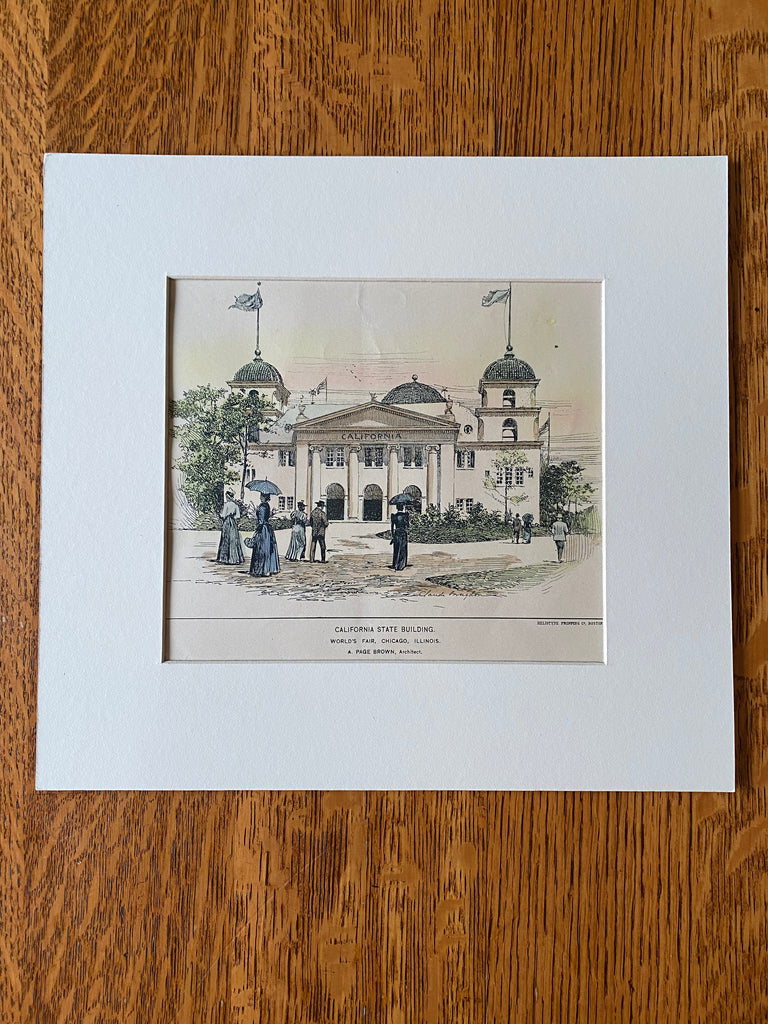 California State Building, Chicago Worlds Fair, IL, 1894, A Page Brown, Original Hand Colored