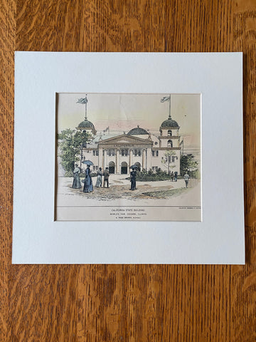 California State Building, Chicago Worlds Fair, IL, 1894, A Page Brown, Original Hand Colored