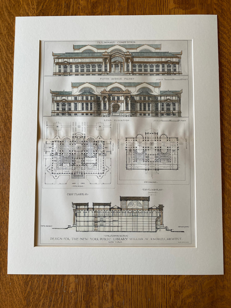New York Public Library, Fifth Ave, 1897, Wm Knowles, Original Hand Colored