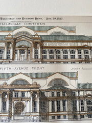 New York Public Library, Fifth Ave, 1897, Wm Knowles, Original Hand Colored