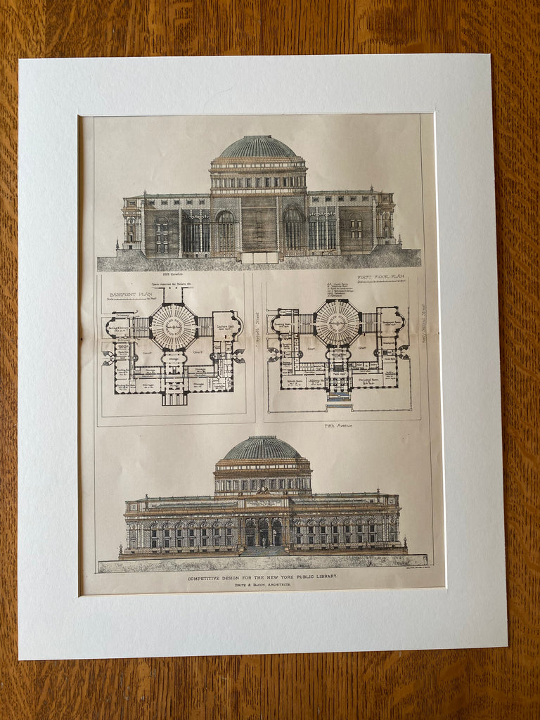 New York Public Library, 5th Avenue, 1897, Brite & Bacon, Original Hand Colored