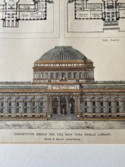New York Public Library, 5th Avenue, 1897, Brite & Bacon, Original Hand Colored