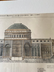 New York Public Library, 5th Avenue, 1897, Brite & Bacon, Original Hand Colored