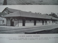 Concrete Railway Stations, Col., MS/Santa Barb. CA/Marathon, NY 1912, Lithograph.