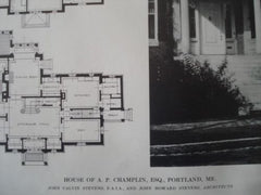 House of A. P. Champlin, Esq. Exterior, in Portland ME, 1913. John C. Stevens & John H. Stevens