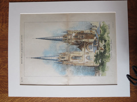 Cathedral, Bayonne, France, 1893, Original Plan Hand Colored