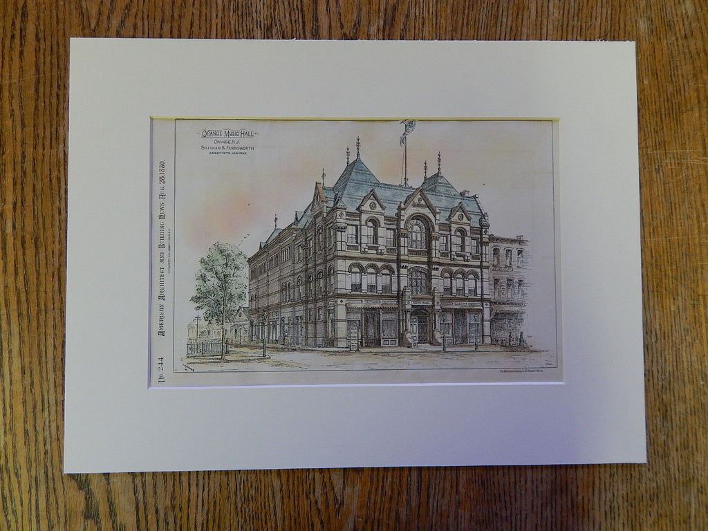 Orange Music Hall, Orange, NJ, 1880, Silliman & Farnsworth, Original Plan