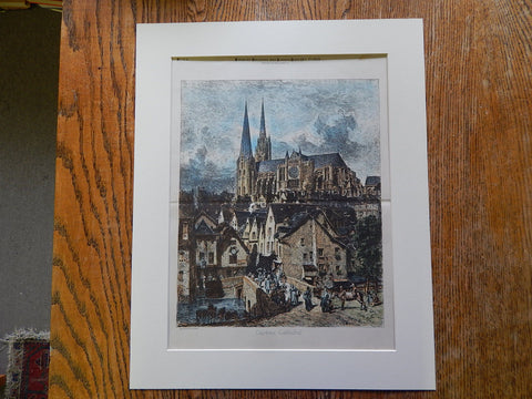 Chartres Cathedral, France, 1885. Hand Colored, Original Plan