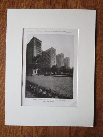 General Motors Buildings, Detroit, MI, Albert Kahn, Architect, 1921, Lithograph