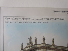 New Court House, Madison Ave NY, 1900, J. Brown Lord, Original Plan Hand Colored