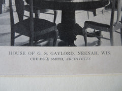 G.S. Gaylord House, Interior, Neenah, WI, Childs & Smith, 1921, Lithograph