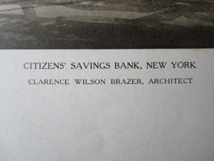 Citizens' Savings Bank, NY, 1923, Original Plan. Clarence Wilson Brazer