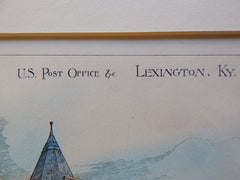 US Post Office, Lexington, Kentucky, 1886, Hand Colored, Original Plan