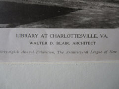 Library at Charlottesville, VA, Walter D. Blair, 1923, Lithograph