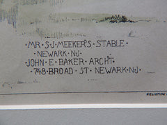 S J Meeker Stable, Newark, New Jersey, 1885, John E Baker, Architects. Hand Colored, Original Plan