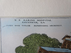 US Marine Hospital, Savannah, GA 1905, J.K. Taylor, Original Plan Hand Colored