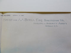 House, A.A. Buell, Burlington, VT, Marling & Burdett, 1890, Original Plan