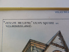 Jackson Building, Union Square, NY, 1890, Wm H Birkmire, Architect, Original