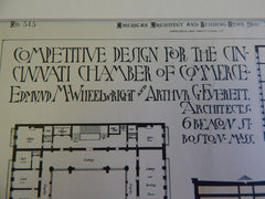Cincinnati Chamber of Commerce, OH, 1890, Wheelwright & Everett, Original Plan