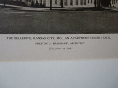 Bellerive Apt. Hotel Exterior, Kansas City, MO, P. J. Bradshaw, 1924, Lithograph
