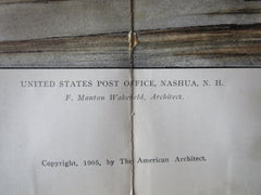US Post Office, Nashua, NH, 1905, F. M. Wakefield, Original Plan Hand Colored