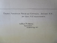 Thorn Mountain, Wentworth House, Jackson, NH, 1885, Original Plan Hand Colored