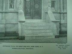 Entrance to No. 918 West End Avenue in New York NY, 1902. Horgan & Slattery. Photograph