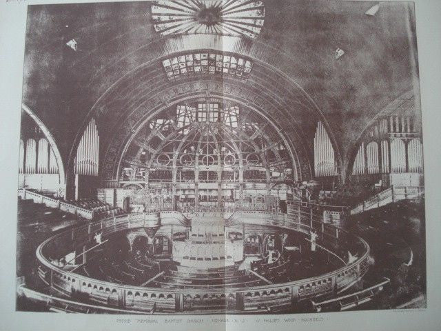 Interior:  Peddie Memorial Baptist Church, Newark NJ, 1891. W. Halsey Wood. Photo