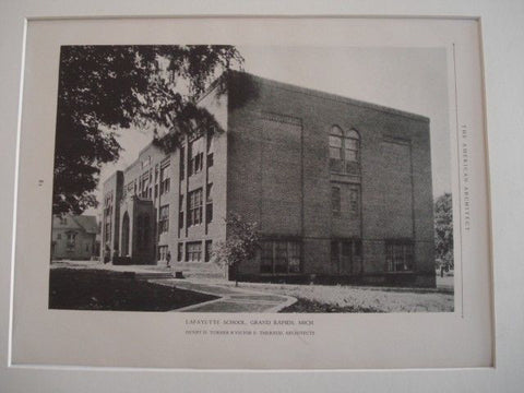 Lafayette School, Grand Rapids MI, 1926. Henry H. Turner & Victor E. Thebaud. Lithograph