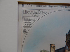 Library, Drew Theological Seminary, Madison, NJ, 1886, Original Plan