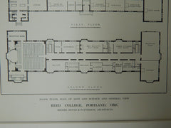 Floor Plan & View of Hall of Arts and Sciences, Reed College, Portland, OR, 1914. Doyle & Patterson.