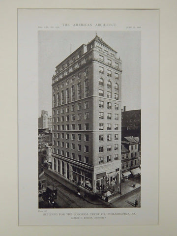 Building for the Colonial Trust Co., Philadelphia, PA, 1919, Lithograph. Alfred C. Bossom.