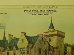 Cargen House, Seat of Patrick Dudgeon, Dumfries, Scotland, UK, 1874, Original Plan. Peddie & Kinnear.