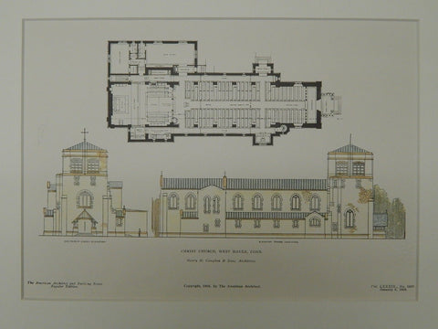 Elevations, Christ Church, West Haven, CT, 1906, Original Plan. Henry M. Congdon & Sons.