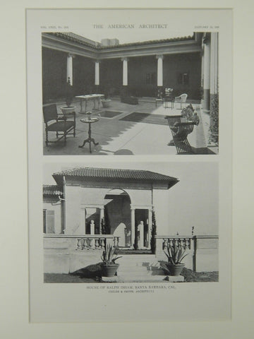 Courtyard & Entrance, House of Ralph Isham, Santa Barbara, CA, 1921, Lithograph. Childs & Smith.