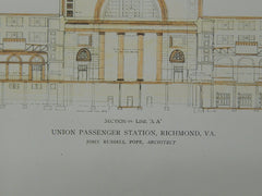 Section on Line, Union Passenger Station, Richmond, VA, 1919, Original Plan. John Russell Pope.