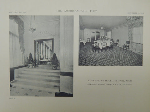 Dining Room, Fort Shelby Hotel, Detroit, MI, 1918, Lithograph. Schmidt, Garden & Martin.
