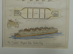The "Castalia" Hospital Ship, London, England, UK, 1885. Original Plan.  Mr. Adam Miller.