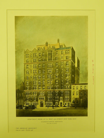 Apartment House at 61 West 9th Street, New York, NY, 1926, Original Plan. Sugarman & Berger.