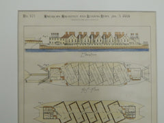The "Castalia" Hospital Ship, London, England, UK, 1885. Original Plan.  Mr. Adam Miller.