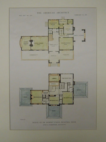House of Dr. Robert Fagin, Memphis, TN, 1919, Original Plan. Jones & Furbringer.
