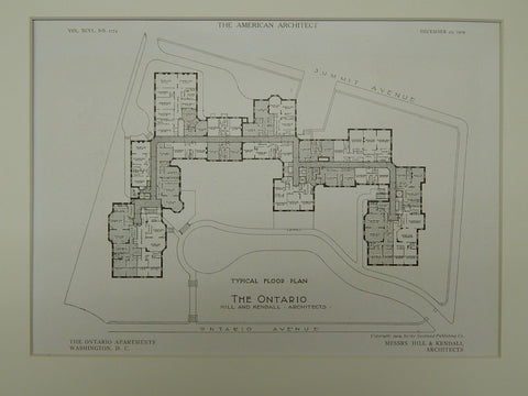 Floor Plan, The Ontario Apartments, Washington, DC, 1909, Original Plan. Hill & Kendall.