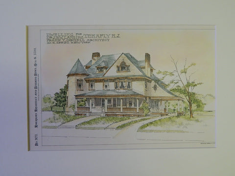 Dwelling for Dr. J.B.W. Lansing, Tenafly, NJ, 1894. Original Plan. Frank T. Cornell.
