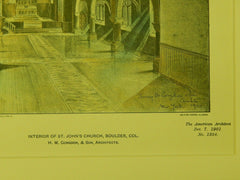 Interior of St. John's Church, Boulder, CO, 1901, Original Plan. H. M. Congdon & Son.
