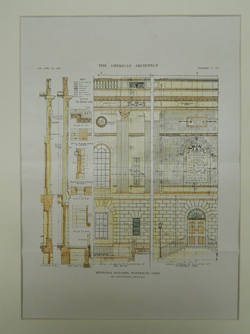 Details of the Municipal Building in Waterbury CT, 1915. Cass Gilbert. Original