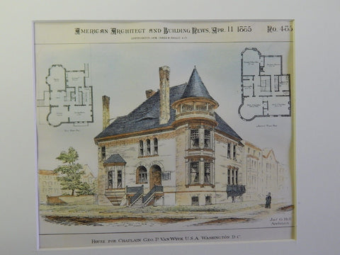House for Chaplain Geo. P. Van Wyck, Washington DC, 1885. Original Plan. Hill.