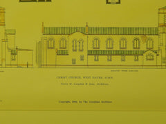 Elevations and Floor Plan, Christ Church, West Haven, CT, 1906, Original Plan. Henry M. Cogdon & Sons.